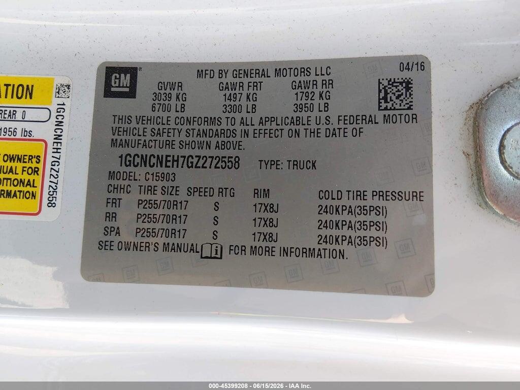 1GCNCNEH7GZ272558 2016 CHEVROLET SILVERADO 1500 photo no. 9