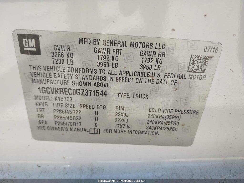 1GCVKREC0GZ371544 2016 CHEVROLET SILVERADO 1500 photo no. 9