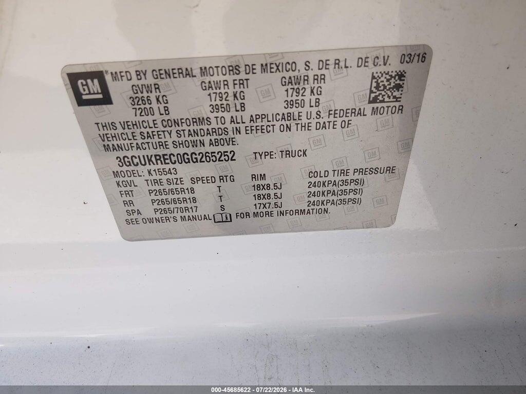 3GCUKREC0GG265252 2016 CHEVROLET SILVERADO 1500 photo no. 9