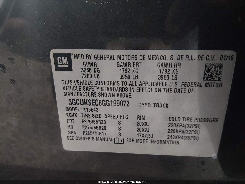 3GCUKSEC8GG199072 2016 CHEVROLET SILVERADO 1500 photo no. 9