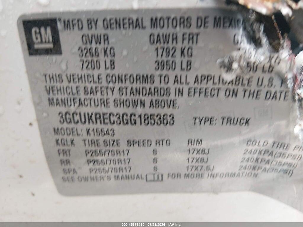 3GCUKREC3GG185363 2016 CHEVROLET SILVERADO 1500 photo no. 9