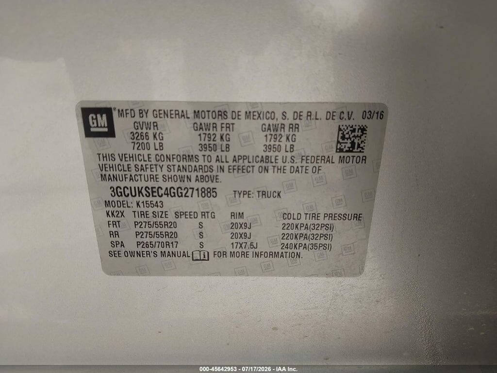 3GCUKSEC4GG271885 2016 CHEVROLET SILVERADO 1500 photo no. 9