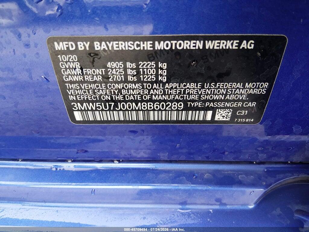 3MW5U7J00M8B60289 2021 BMW M340I photo no. 9
