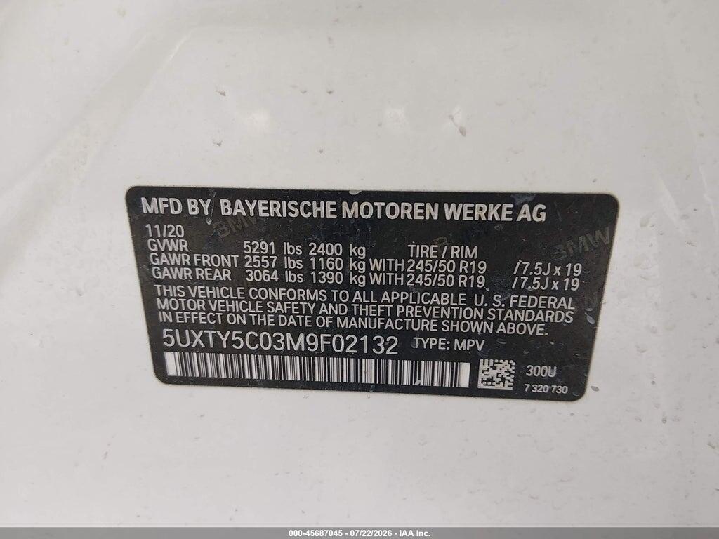 5UXTY5C03M9F02132 2021 BMW X3 photo no. 9