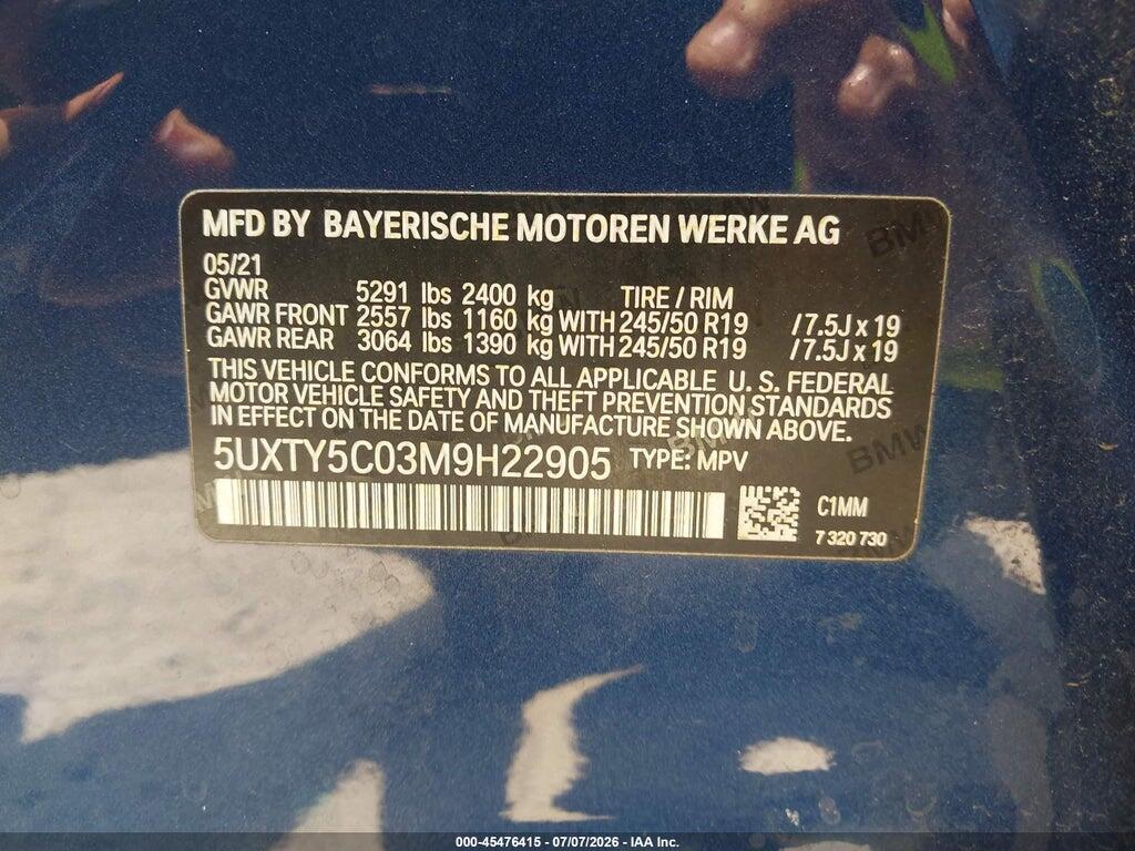 5UXTY5C03M9H22905 2021 BMW X3 photo no. 9