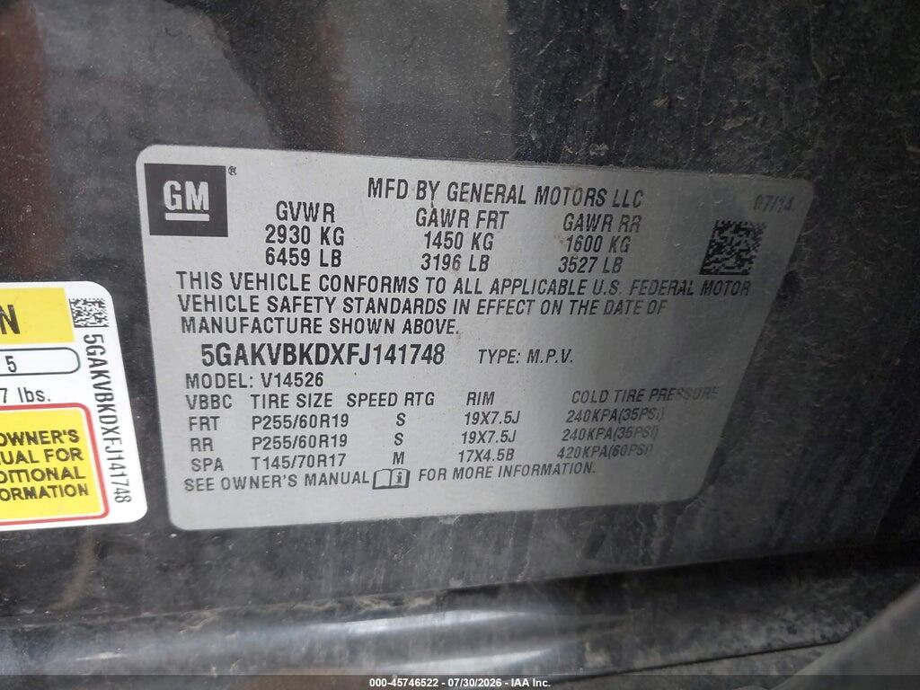 5GAKVBKDXFJ141748 2015 BUICK ENCLAVE photo no. 9