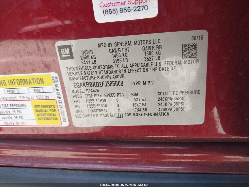 5GAKRBKD2FJ385608 2015 BUICK ENCLAVE photo no. 9