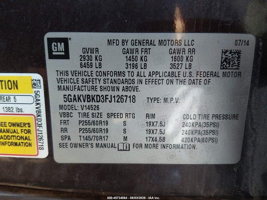 5GAKVBKD3FJ126718 2015 BUICK ENCLAVE photo no. 9