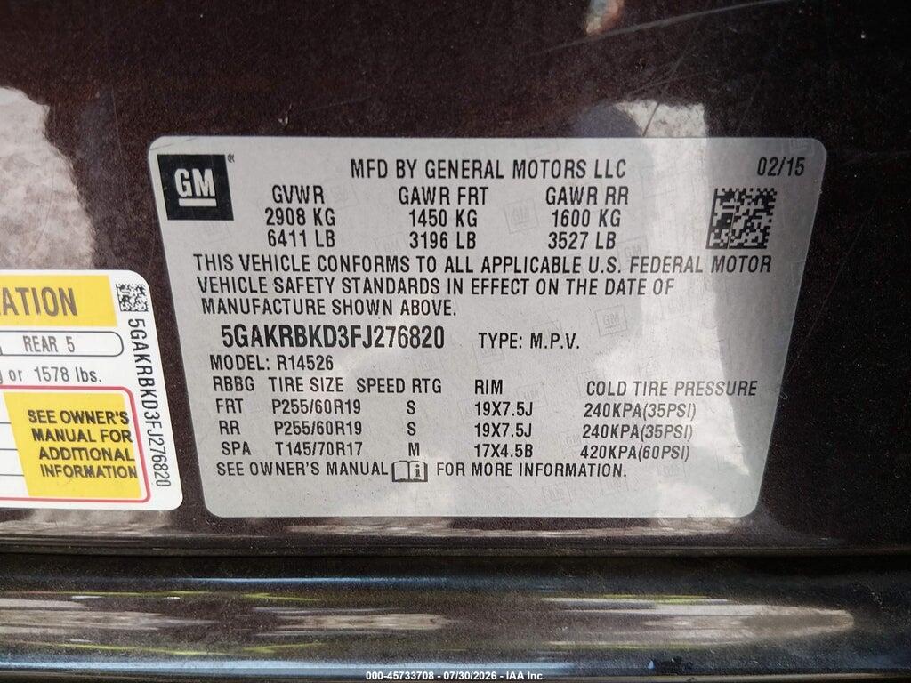 5GAKRBKD3FJ276820 2015 BUICK ENCLAVE photo no. 9