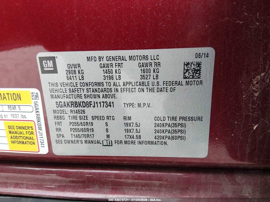 5GAKRBKD8FJ117341 2015 BUICK ENCLAVE photo no. 9