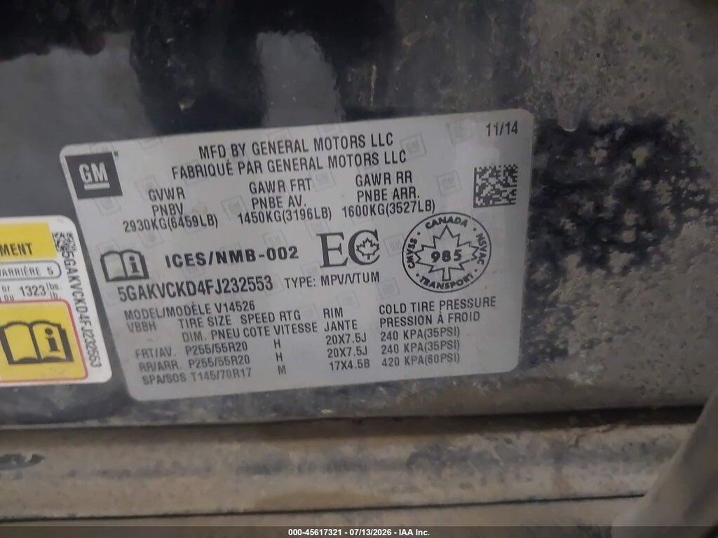 5GAKVCKD4FJ232553 2015 BUICK ENCLAVE photo no. 9