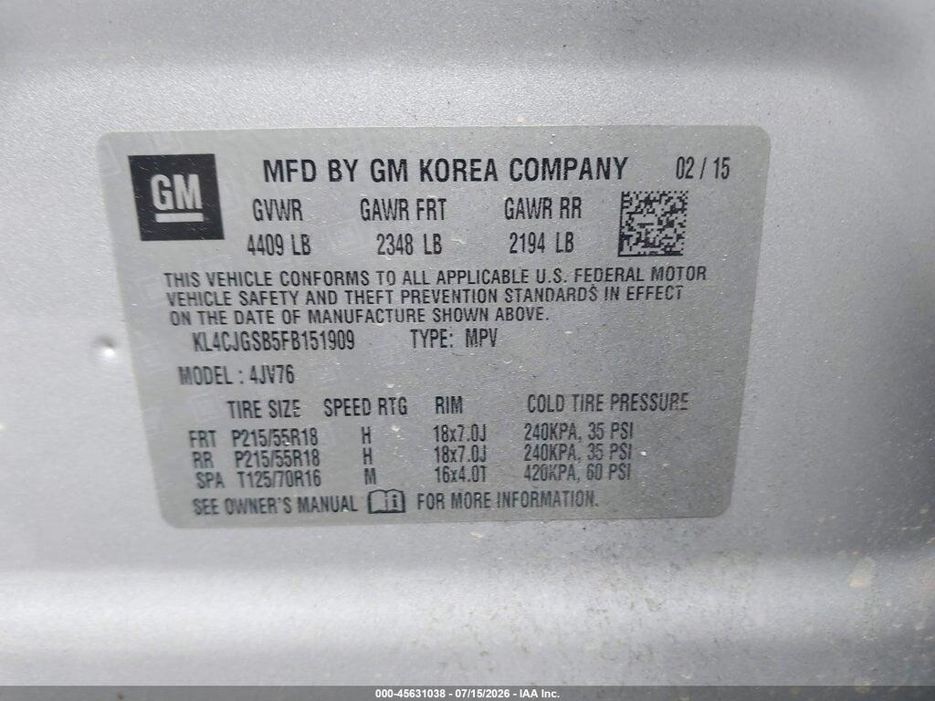 KL4CJGSB5FB151909 2015 BUICK ENCORE photo no. 9