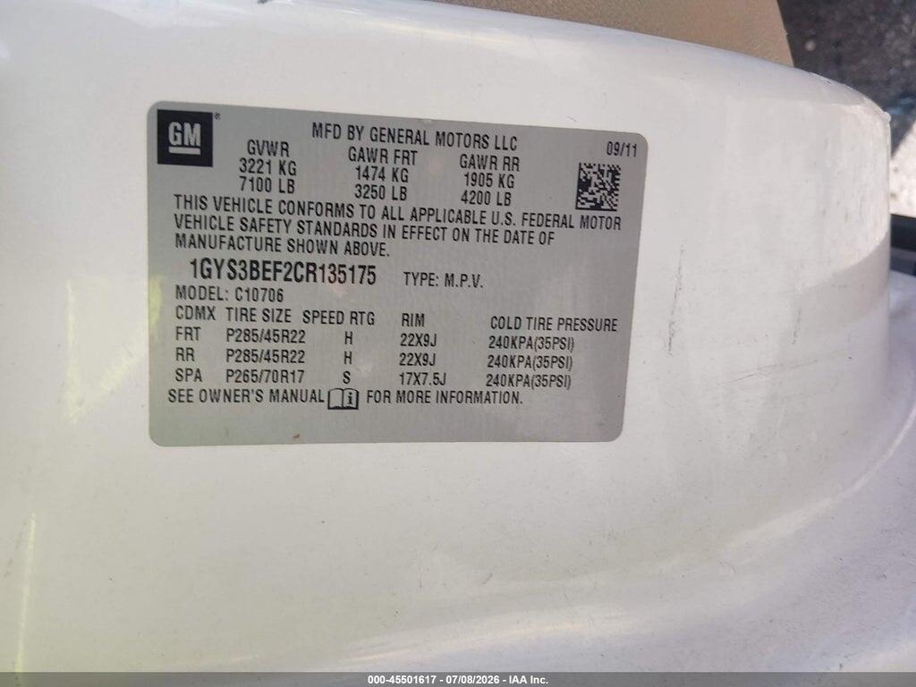 1GYS3BEF2CR135175 2012 CADILLAC ESCALADE photo no. 9