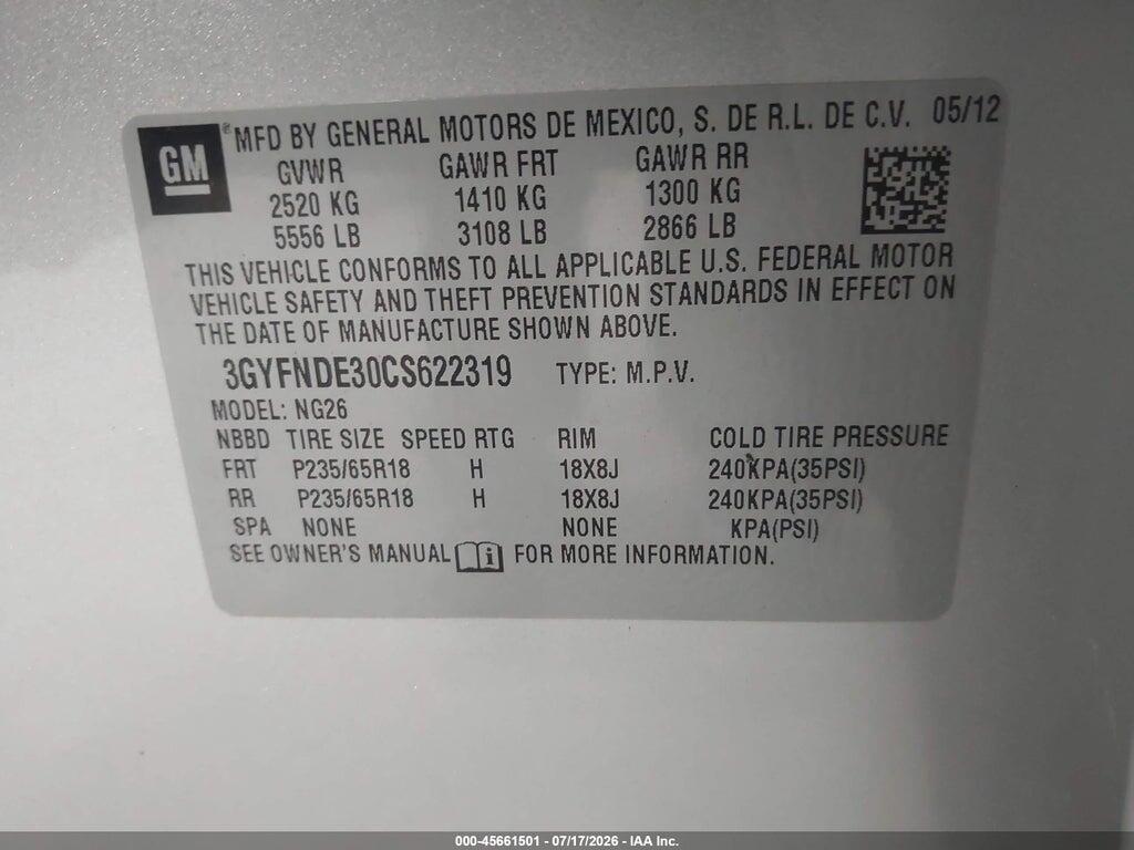 3GYFNDE30CS622319 2012 CADILLAC SRX photo no. 9
