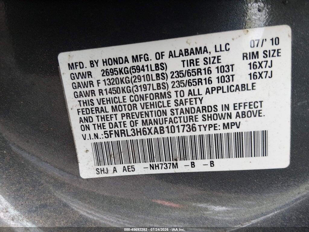 5FNRL3H6XAB101736 2010 HONDA ODYSSEY photo no. 9