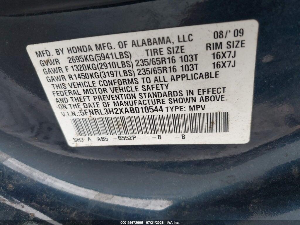 5FNRL3H2XAB010544 2010 HONDA ODYSSEY photo no. 9