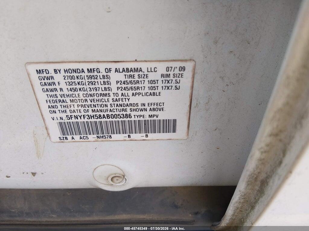 5FNYF3H58AB005386 2010 HONDA PILOT photo no. 9