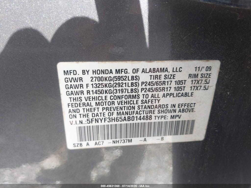 5FNYF3H65AB014488 2010 HONDA PILOT photo no. 9