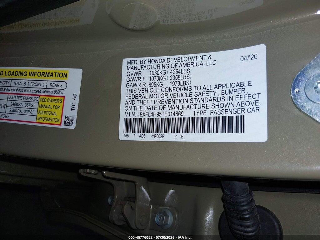 19XFL4H95TE014869 2026 HONDA CIVIC HYBRID photo no. 9