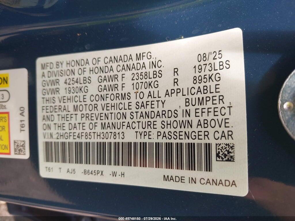 2HGFE4F85TH307813 2026 HONDA CIVIC HYBRID photo no. 9