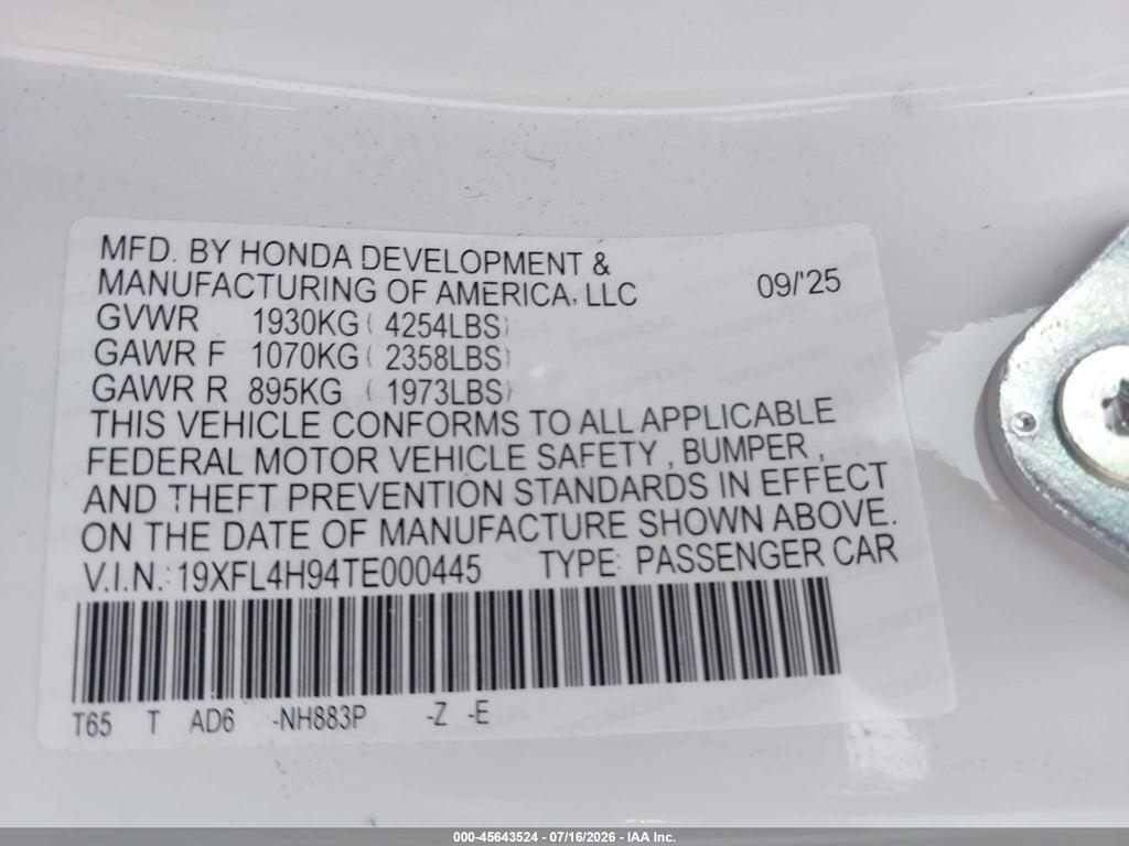 19XFL4H94TE000445 2026 HONDA CIVIC HYBRID photo no. 9