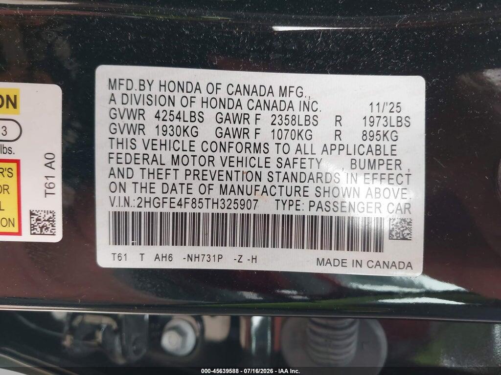2HGFE4F85TH325907 2026 HONDA CIVIC HYBRID photo no. 9
