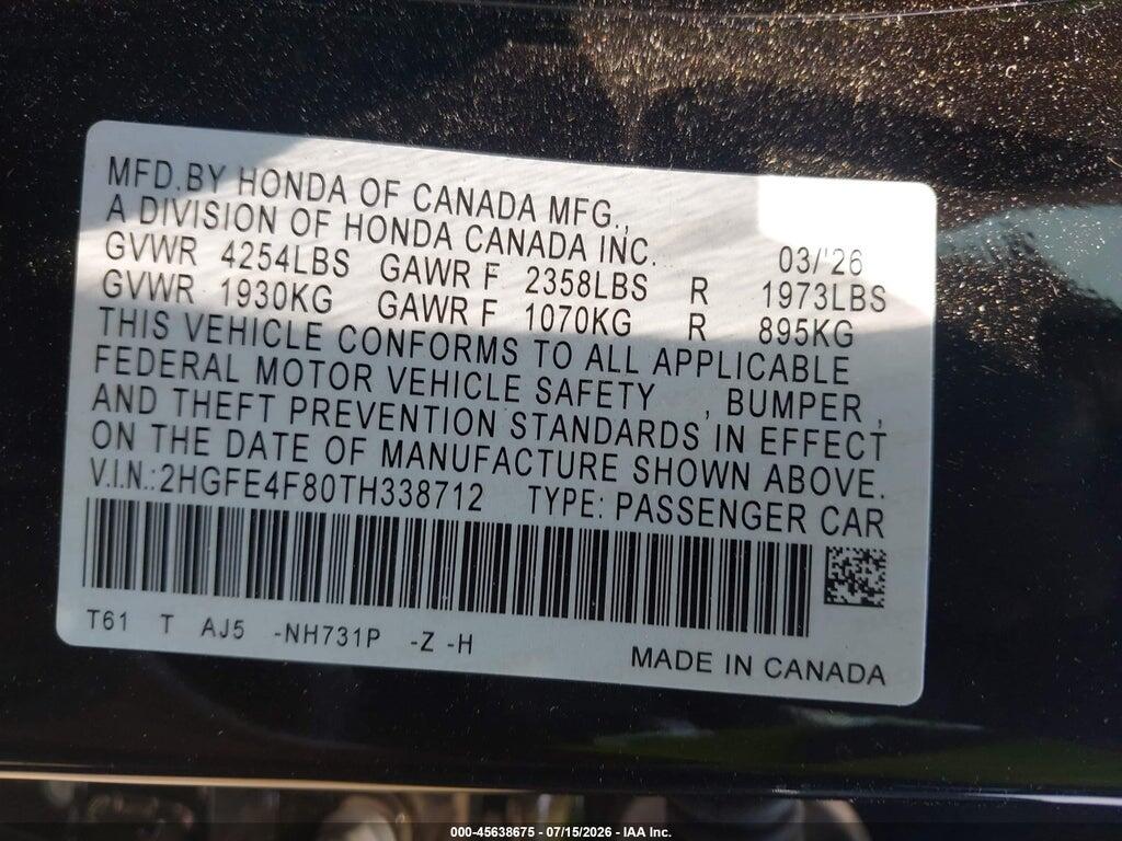 2HGFE4F80TH338712 2026 HONDA CIVIC HYBRID photo no. 9