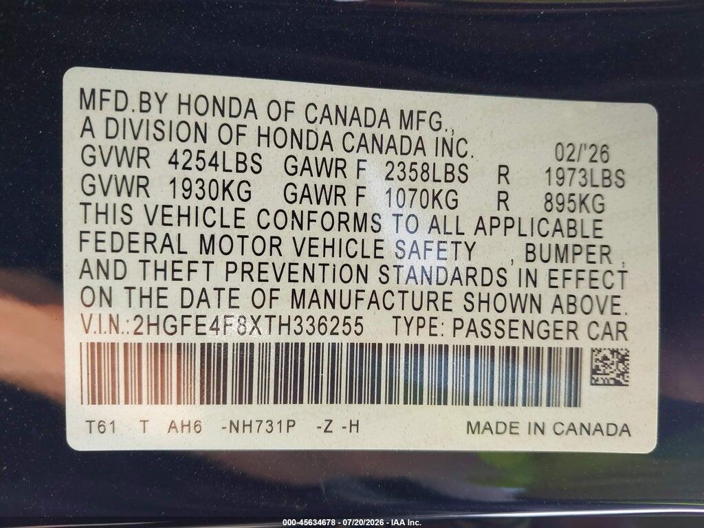 2HGFE4F8XTH336255 2026 HONDA CIVIC HYBRID photo no. 9