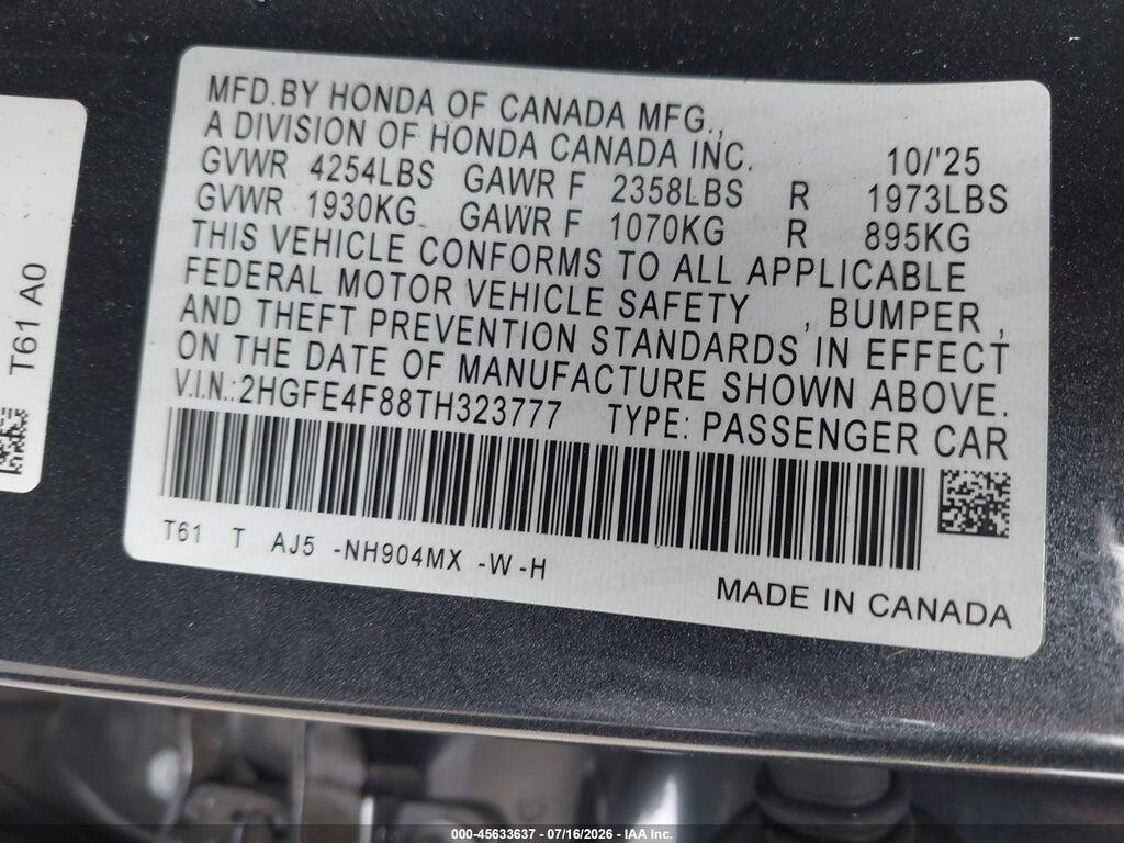 2HGFE4F88TH323777 2026 HONDA CIVIC HYBRID photo no. 9