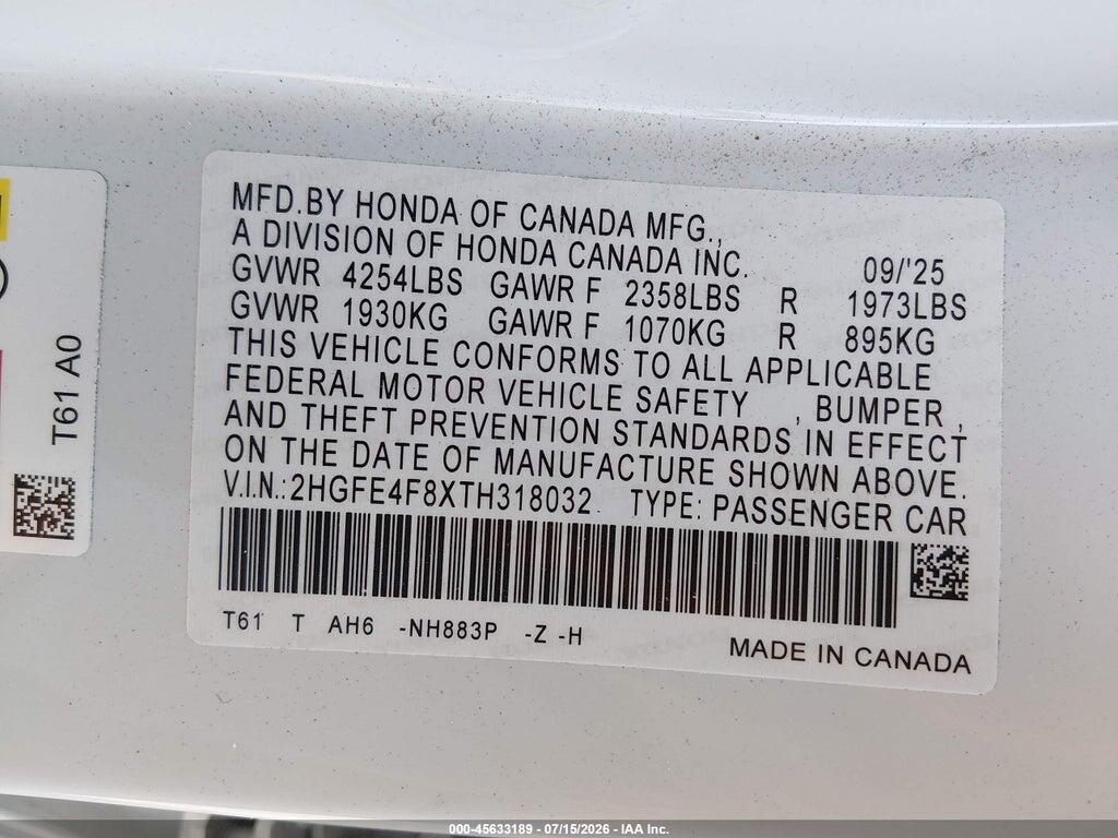 2HGFE4F8XTH318032 2026 HONDA CIVIC HYBRID photo no. 9