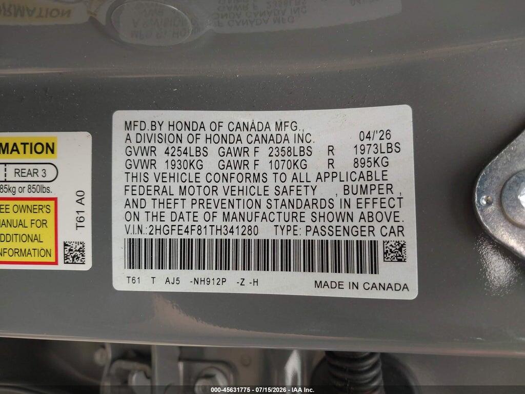 2HGFE4F81TH341280 2026 HONDA CIVIC HYBRID photo no. 9
