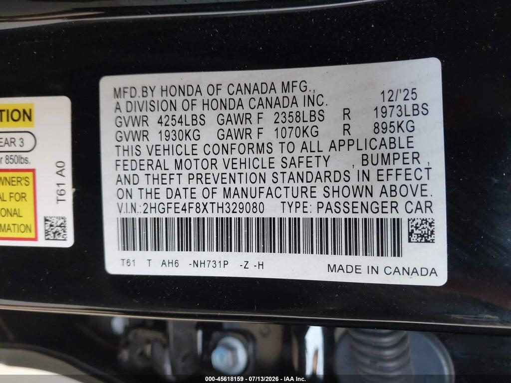 2HGFE4F8XTH329080 2026 HONDA CIVIC HYBRID photo no. 9