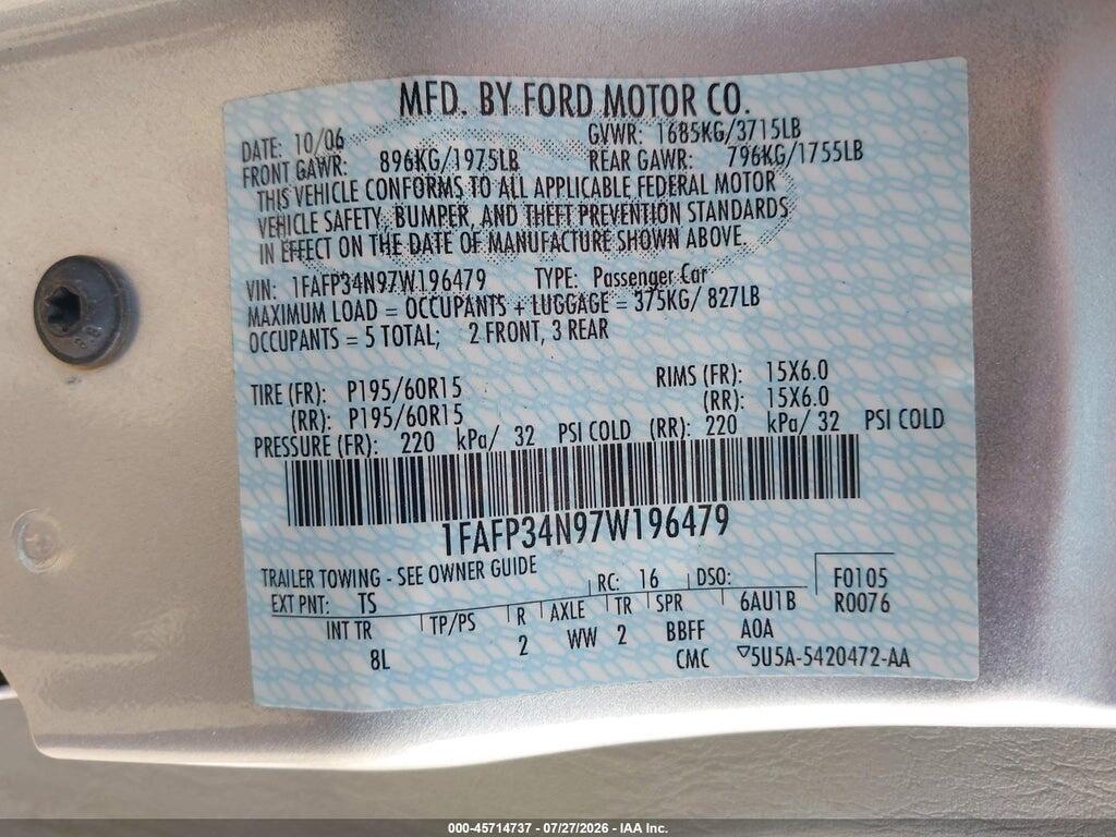 1FAFP34N97W196479 2007 FORD FOCUS photo no. 9