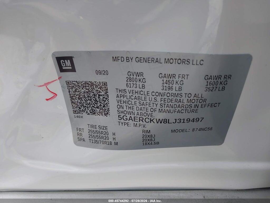 5GAERCKW8LJ319497 2020 BUICK ENCLAVE photo no. 9