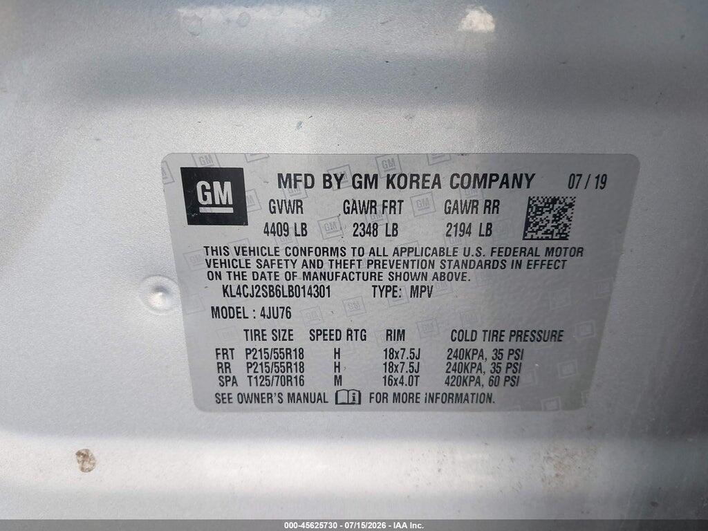 KL4CJ2SB6LB014301 2020 BUICK ENCORE photo no. 9