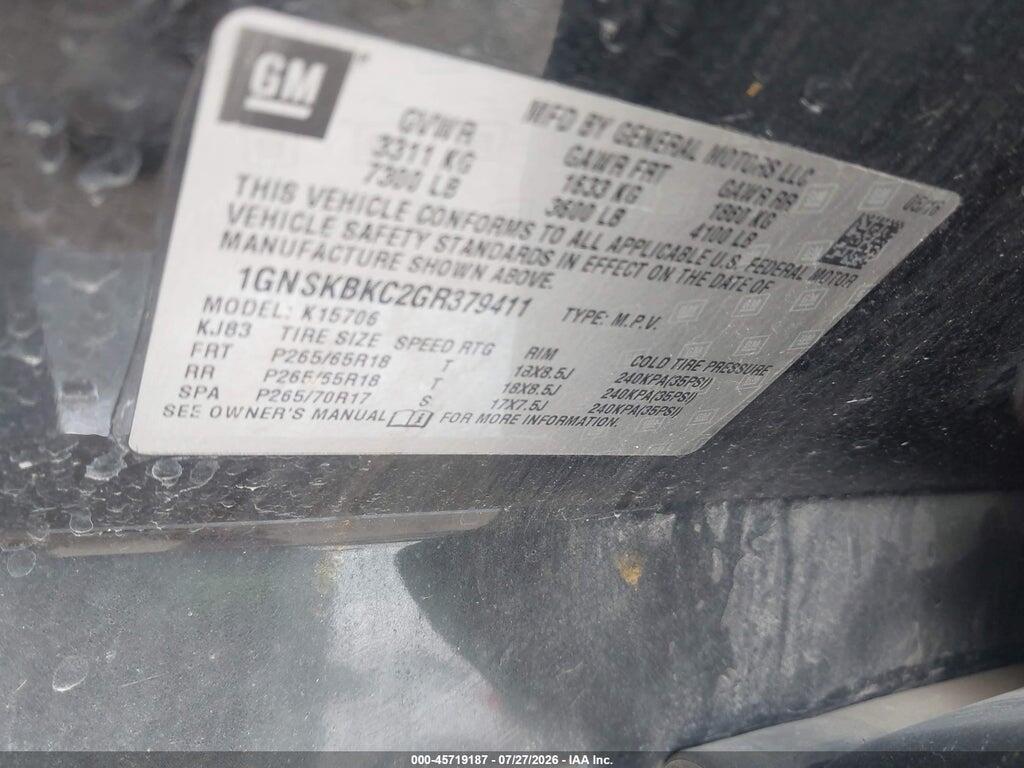 1GNSKBKC2GR379411 2016 CHEVROLET TAHOE photo no. 9