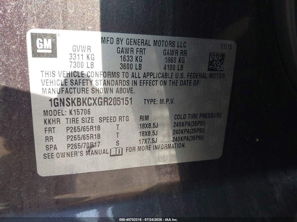 1GNSKBKCXGR205151 2016 CHEVROLET TAHOE photo no. 9