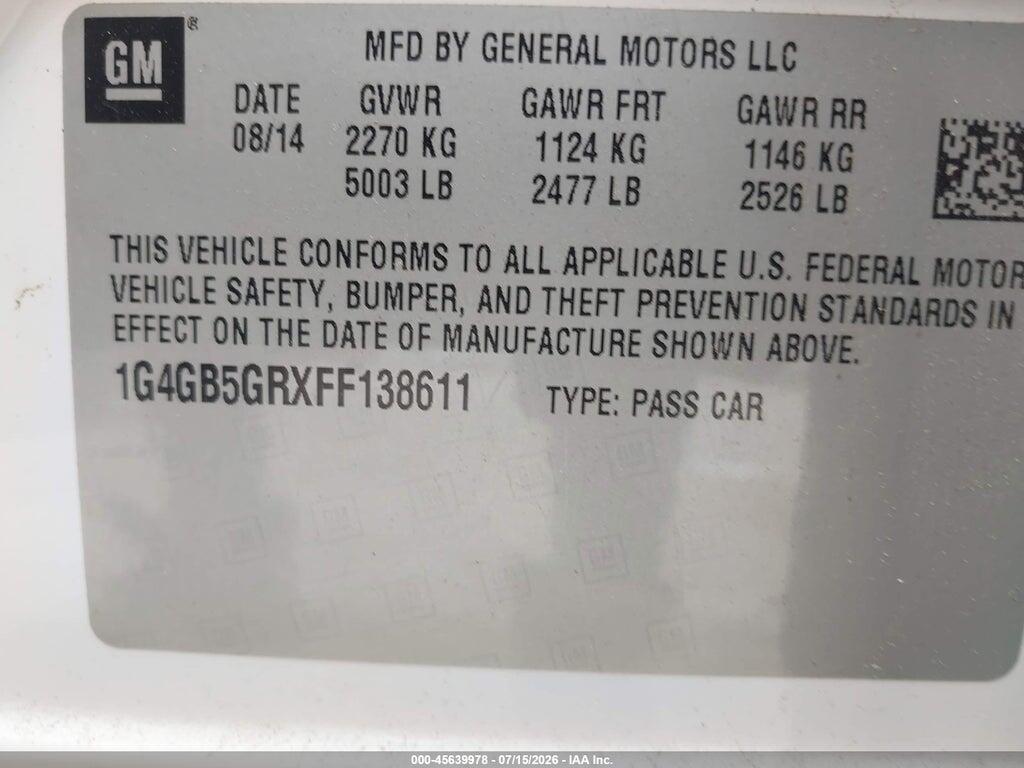 1G4GB5GRXFF138611 2015 BUICK LACROSSE photo no. 9