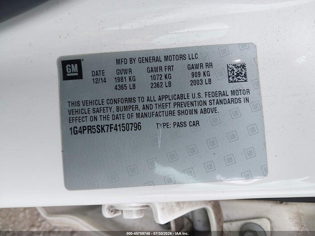 1G4PR5SK7F4150796 2015 BUICK VERANO photo no. 9