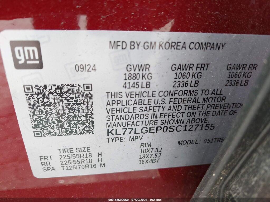 KL77LGEP0SC127155 2025 CHEVROLET TRAX photo no. 9