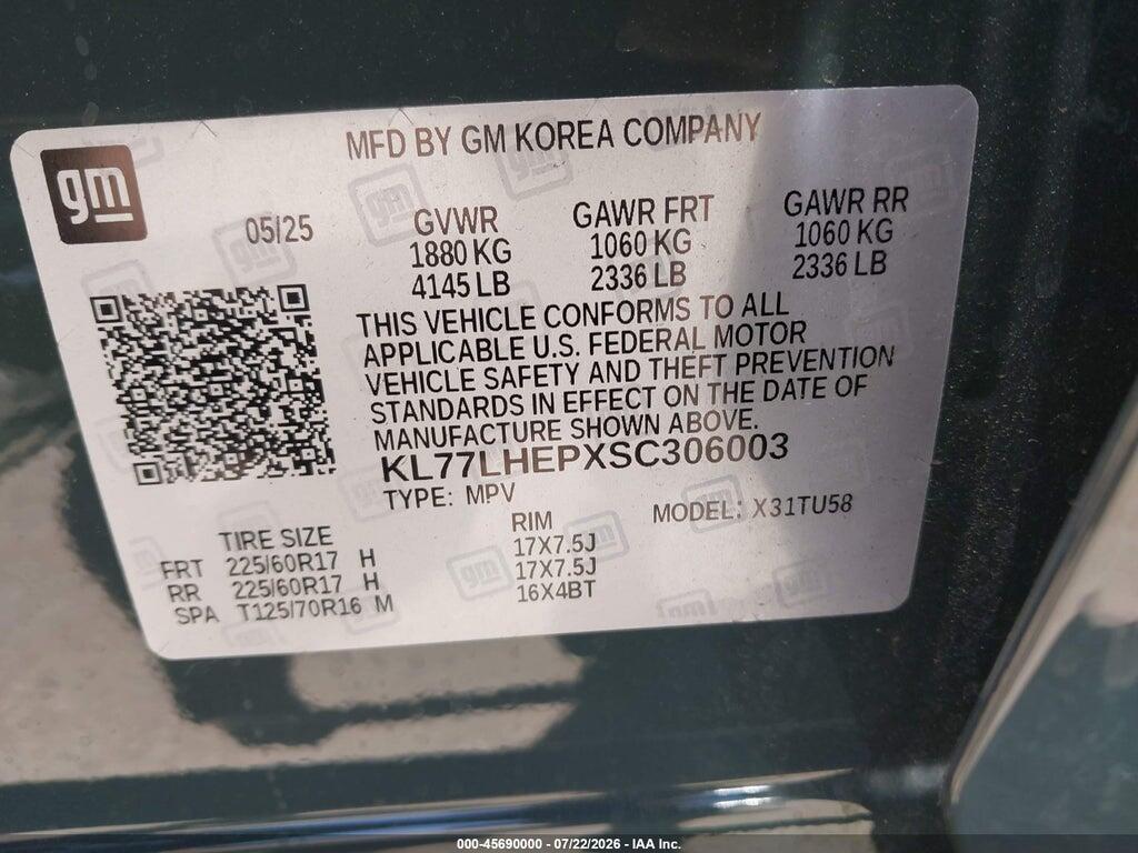 KL77LHEPXSC306003 2025 CHEVROLET TRAX photo no. 9