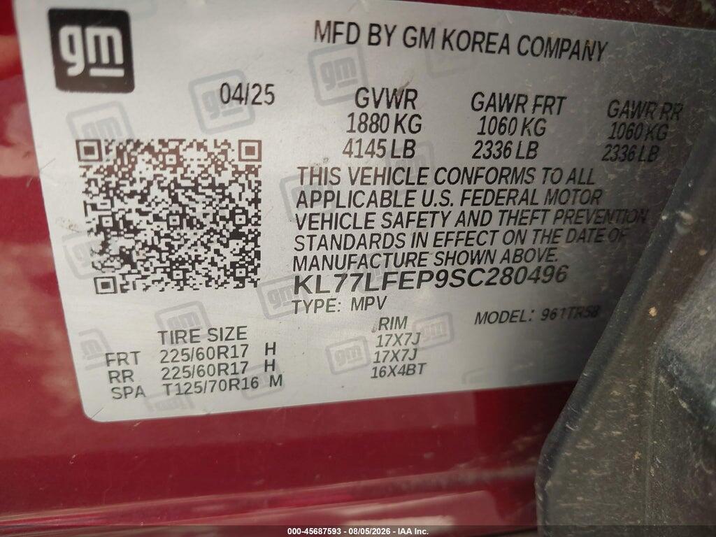 KL77LFEP9SC280496 2025 CHEVROLET TRAX photo no. 9
