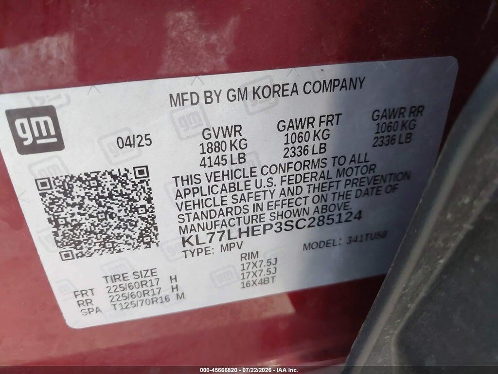 KL77LHEP3SC285124 2025 CHEVROLET TRAX photo no. 9