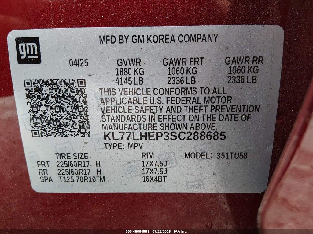 KL77LHEP3SC288685 2025 CHEVROLET TRAX photo no. 9