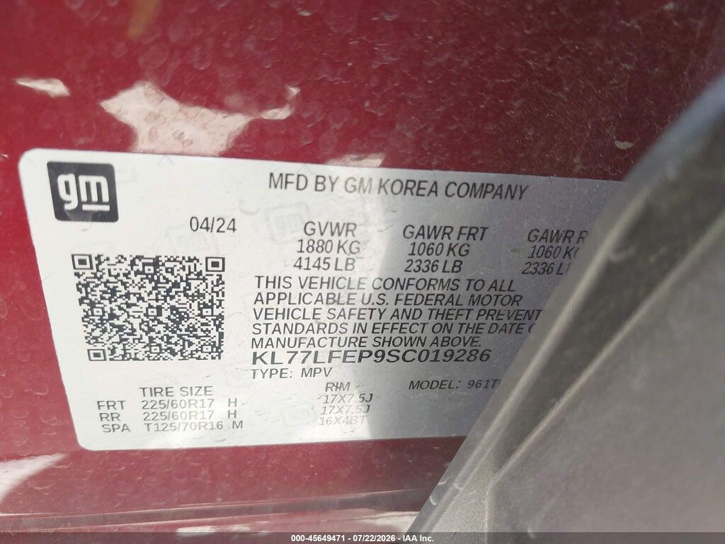 KL77LFEP9SC019286 2025 CHEVROLET TRAX photo no. 9