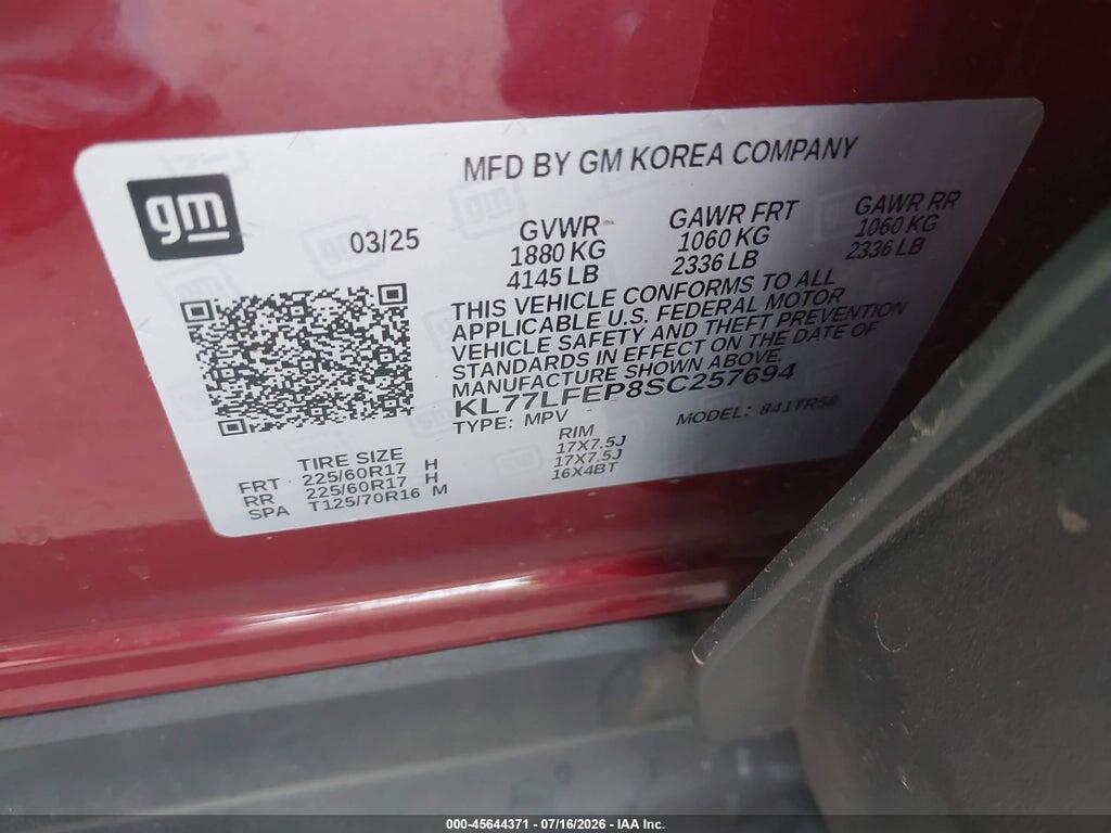 KL77LFEP8SC257694 2025 CHEVROLET TRAX photo no. 9