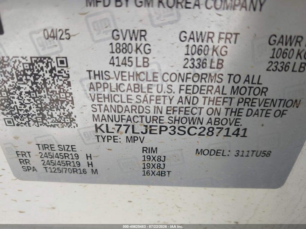 KL77LJEP3SC287141 2025 CHEVROLET TRAX photo no. 9