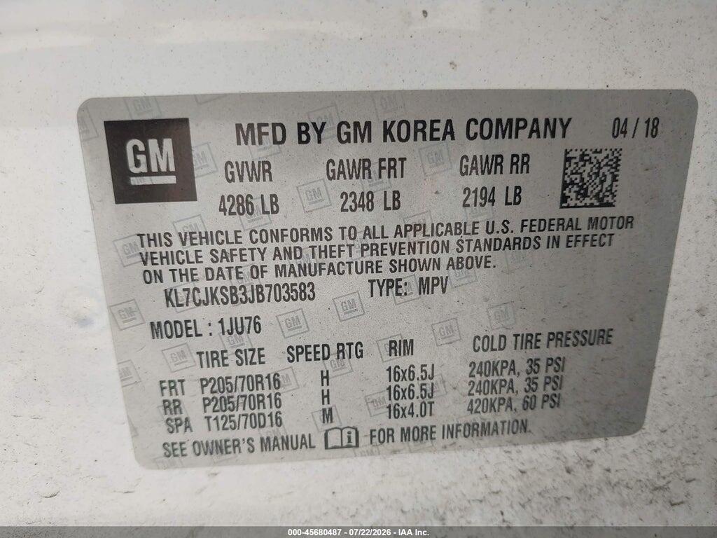 KL7CJKSB3JB703583 2018 CHEVROLET TRAX photo no. 9