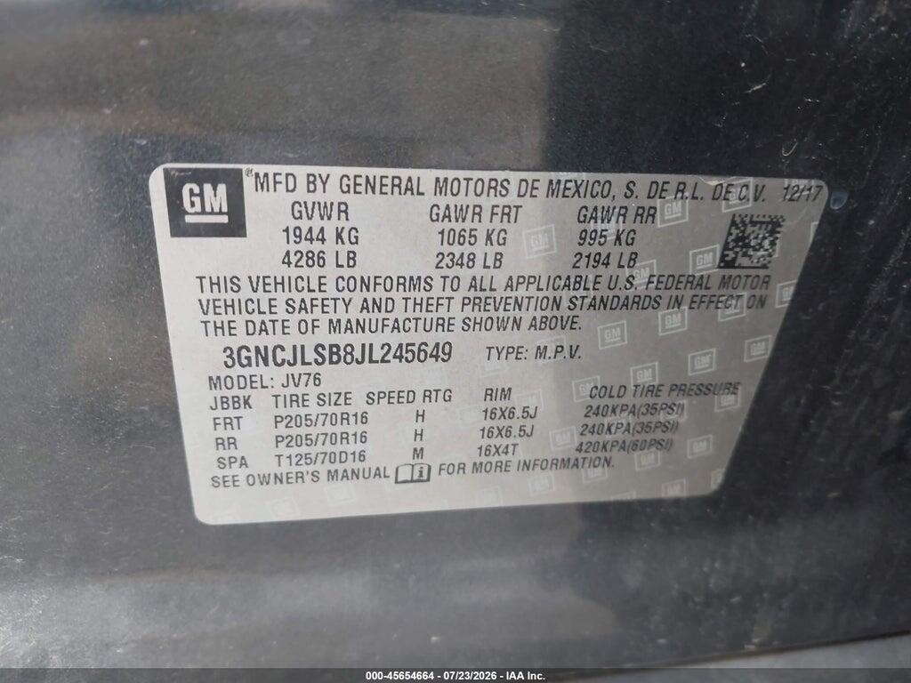 3GNCJLSB8JL245649 2018 CHEVROLET TRAX photo no. 9