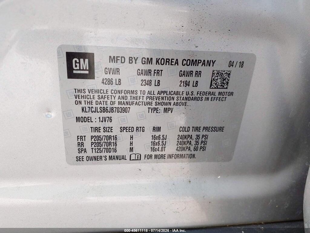 KL7CJLSB6JB703907 2018 CHEVROLET TRAX photo no. 9